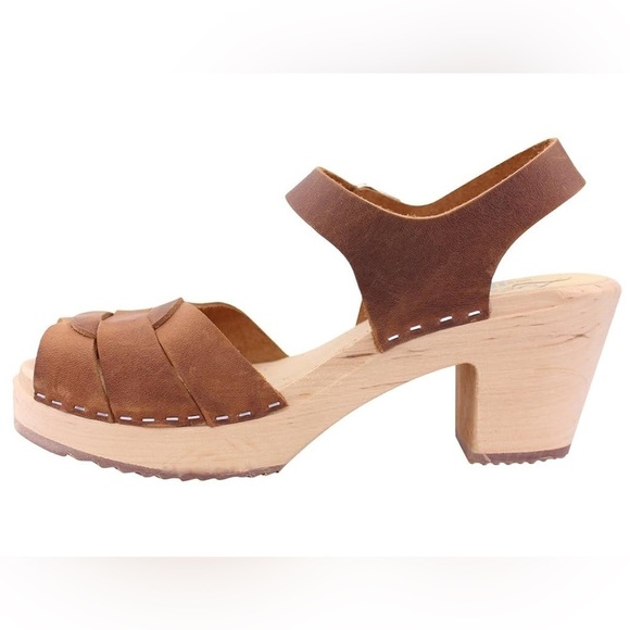 LOTTA FROM STOCKHOLM Tan Leather Peep Toe Clogs Spruzzato Seconds Size 10.5 42 - Picture 4 of 12